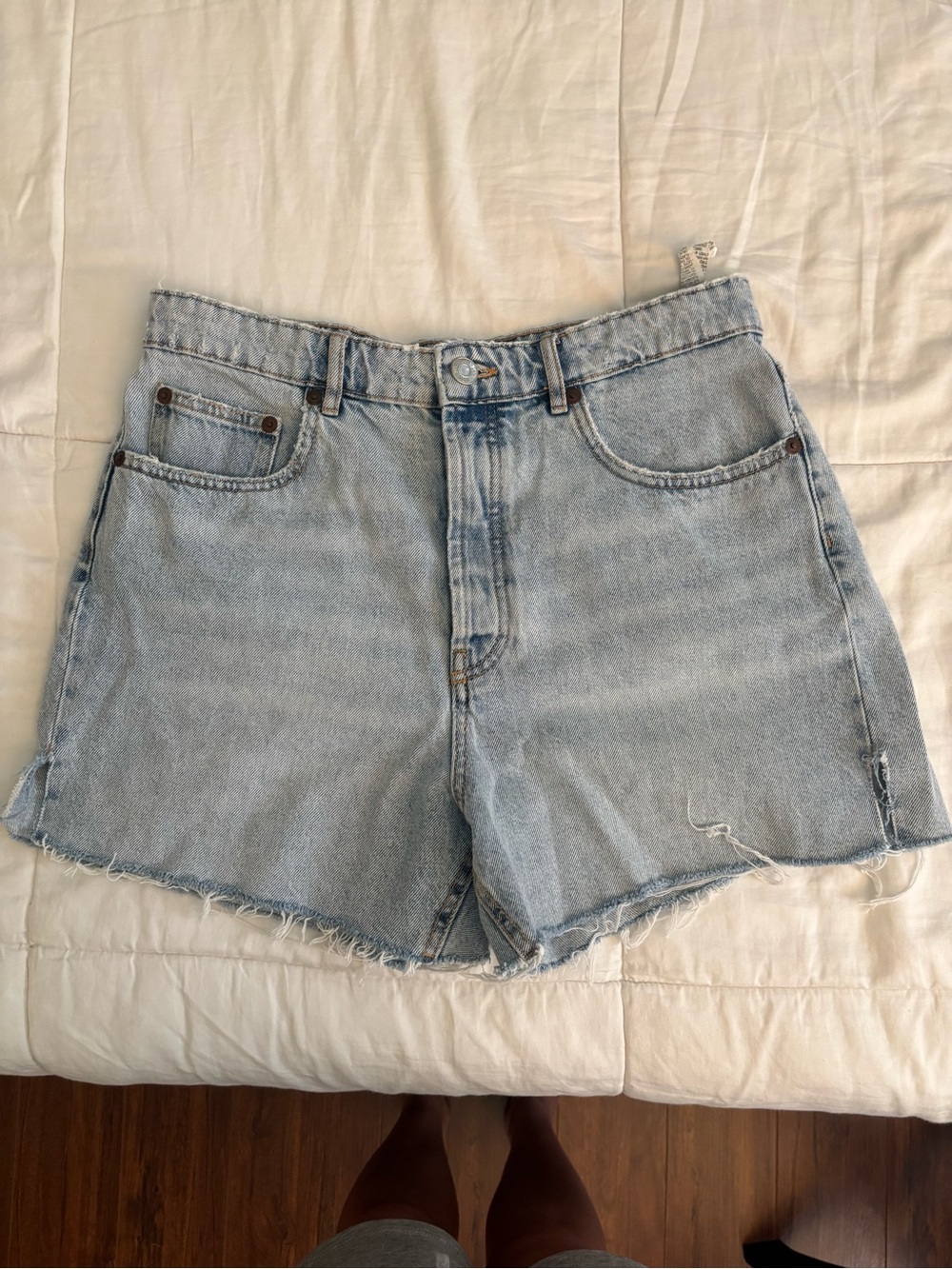 Zara Light Blue High-Rise Denim Shorts